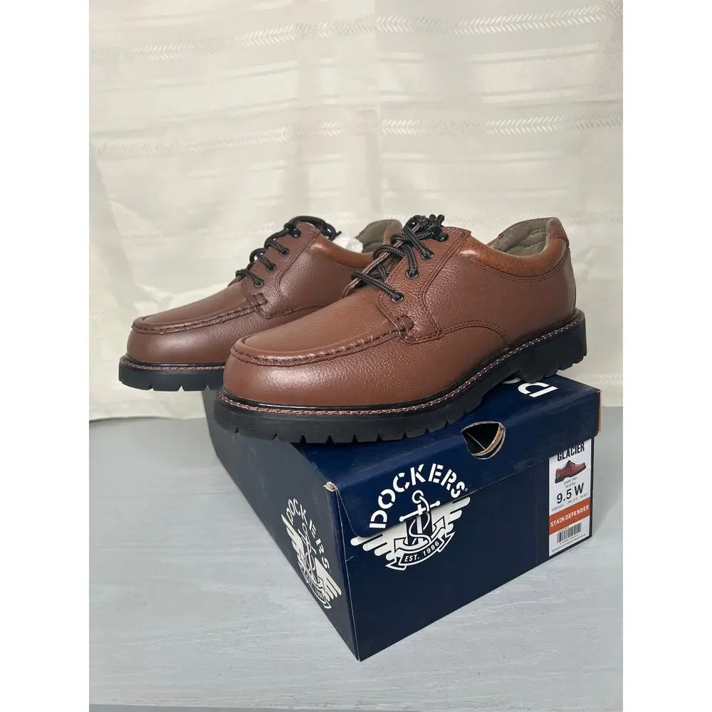 Dockers Glacier Men's Casual Leather Oxford Shoes Dark Tan Size 9.5 W Wide